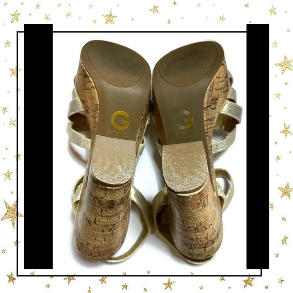 Guess Metallic Gold Platform Cork Heels 9 - Picture 6 of 6